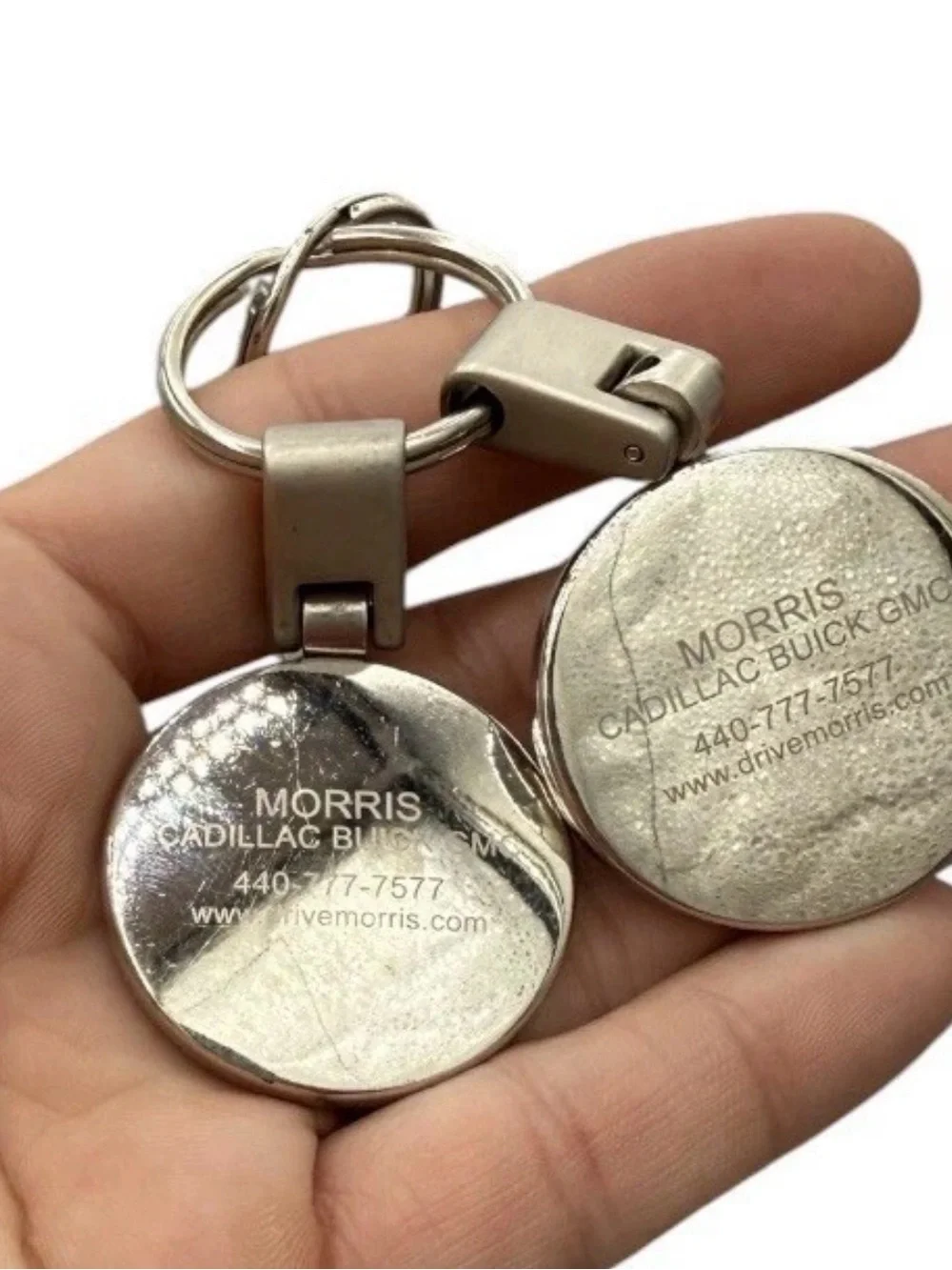 Vintage Cadillac Keychains-Set Of 2 Silver Tone- Dealership Key Rings